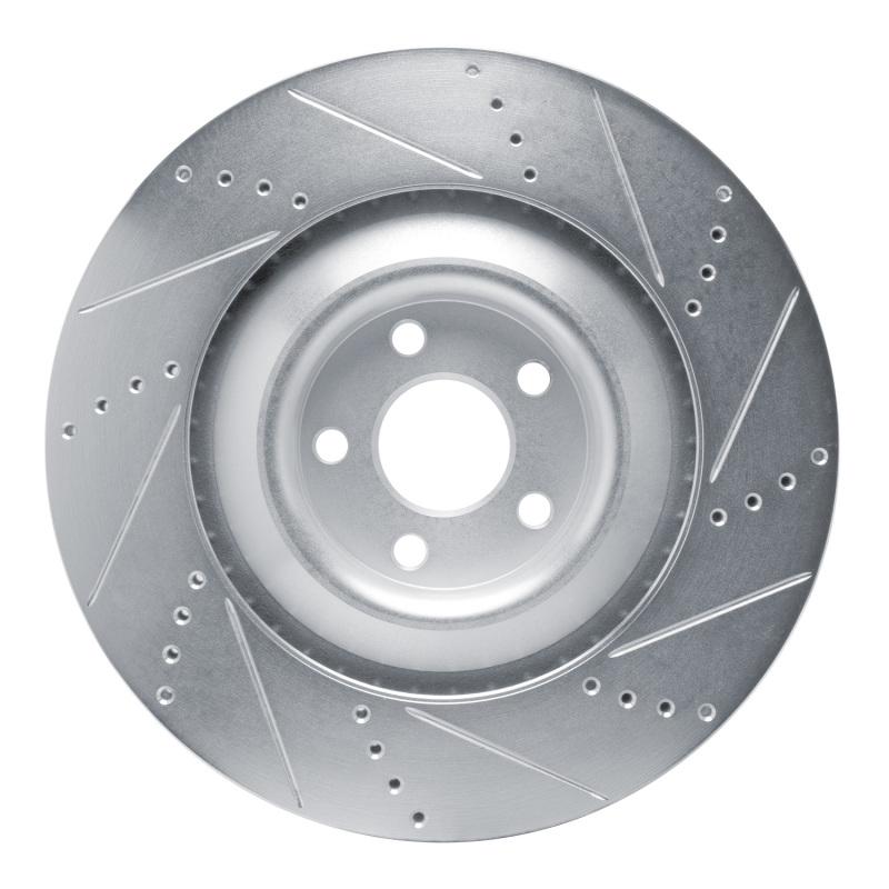 Ford Mustang Mach-E Brake Rotor (1) - Front Left - R1 Concepts - Drilled & Slotted - Silver - `21-`25